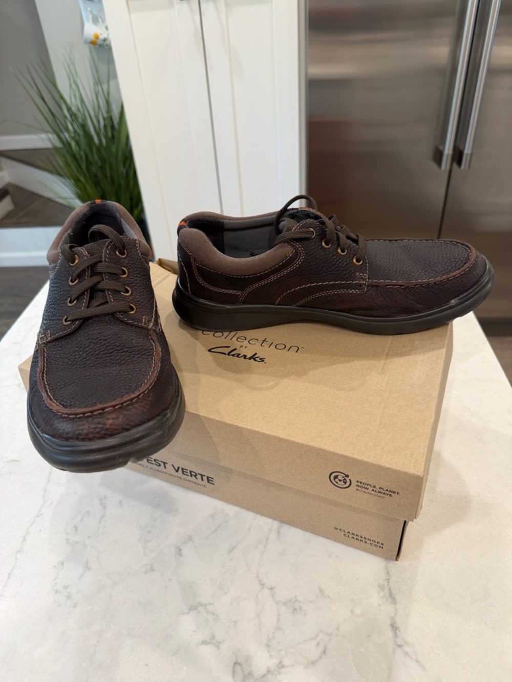 Clarks Men’s Dark Brown Leather Casual Slip-On Lace Shoes